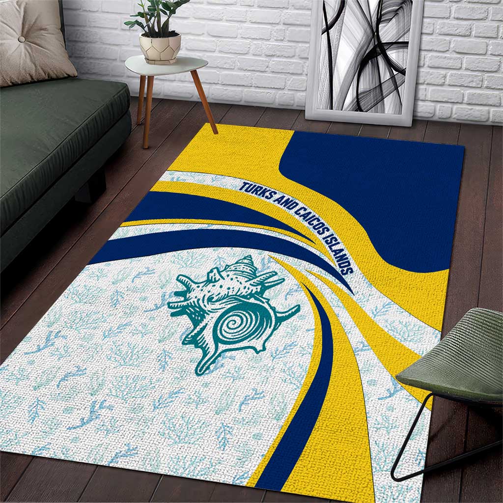 Turks and Caicos Islands Area Rug with Sea Shell Graphic and Yellow Blue Wave Design - Wonder Print Shop