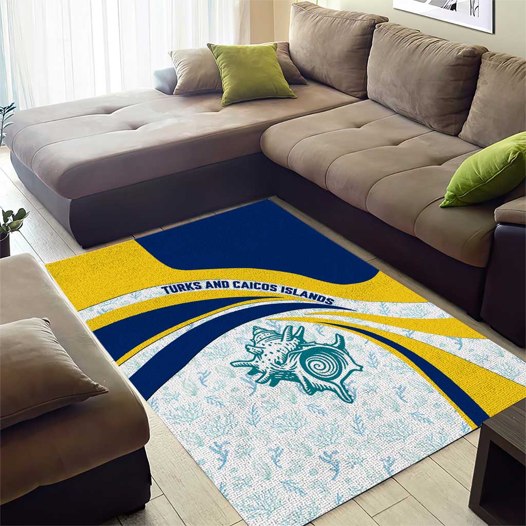 Turks and Caicos Islands Area Rug with Sea Shell Graphic and Yellow Blue Wave Design - Wonder Print Shop