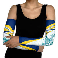 Turks and Caicos Islands Arm Sleeves with Sea Shell Graphic and Yellow Blue Wave Design - Wonder Print Shop