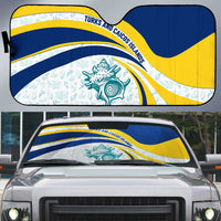 Turks and Caicos Islands Auto Sun Shade with Sea Shell Graphic and Yellow Blue Wave Design - Wonder Print Shop