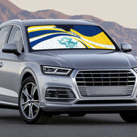 Turks and Caicos Islands Auto Sun Shade with Sea Shell Graphic and Yellow Blue Wave Design - Wonder Print Shop