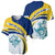 Turks and Caicos Islands Baseball Jersey with Sea Shell Graphic and Yellow Blue Wave Design - Wonder Print Shop
