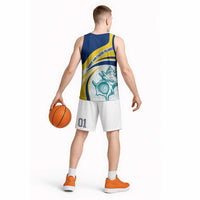 Turks and Caicos Islands Basketball Jersey with Sea Shell Graphic and Yellow Blue Wave Design - Wonder Print Shop