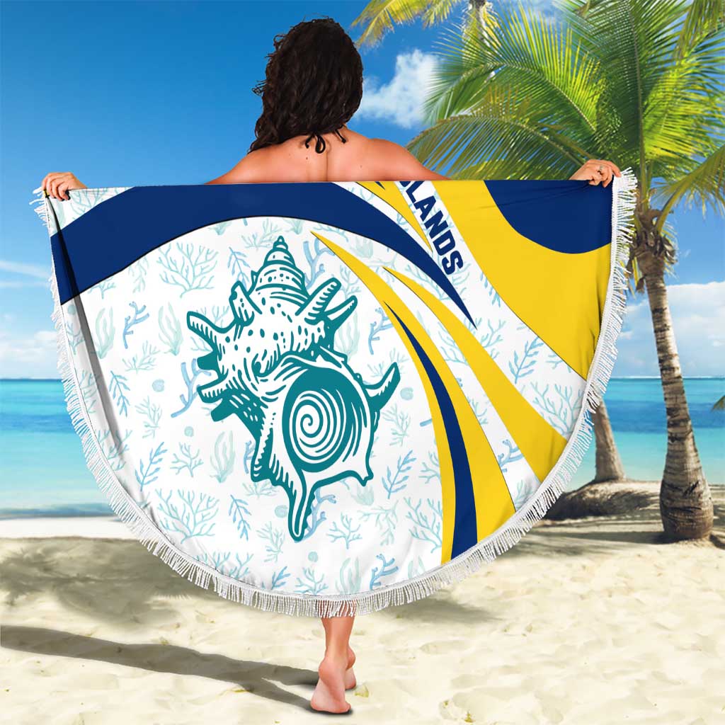 Turks and Caicos Islands Beach Blanket with Sea Shell Graphic and Yellow Blue Wave Design - Wonder Print Shop