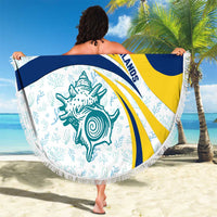 Turks and Caicos Islands Beach Blanket with Sea Shell Graphic and Yellow Blue Wave Design - Wonder Print Shop