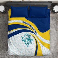 Turks and Caicos Islands Bedding Set with Sea Shell Graphic and Yellow Blue Wave Design - Wonder Print Shop