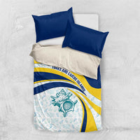 Turks and Caicos Islands Bedding Set with Sea Shell Graphic and Yellow Blue Wave Design - Wonder Print Shop
