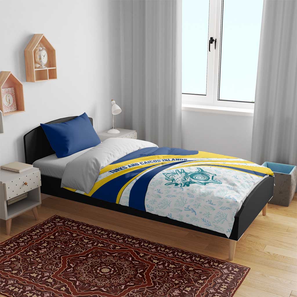 Turks and Caicos Islands Bedding Set with Sea Shell Graphic and Yellow Blue Wave Design - Wonder Print Shop