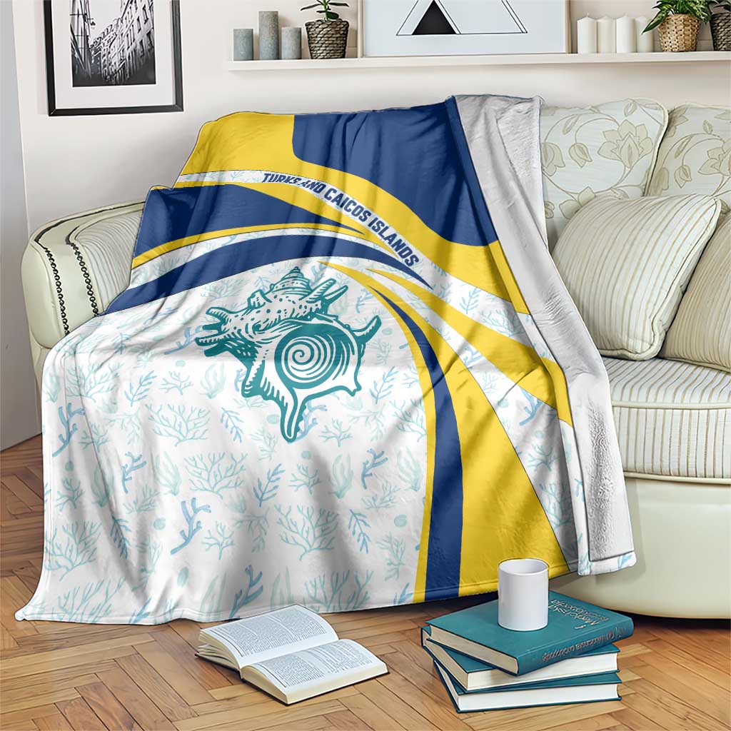 Turks and Caicos Islands Blanket with Sea Shell Graphic and Yellow Blue Wave Design - Wonder Print Shop