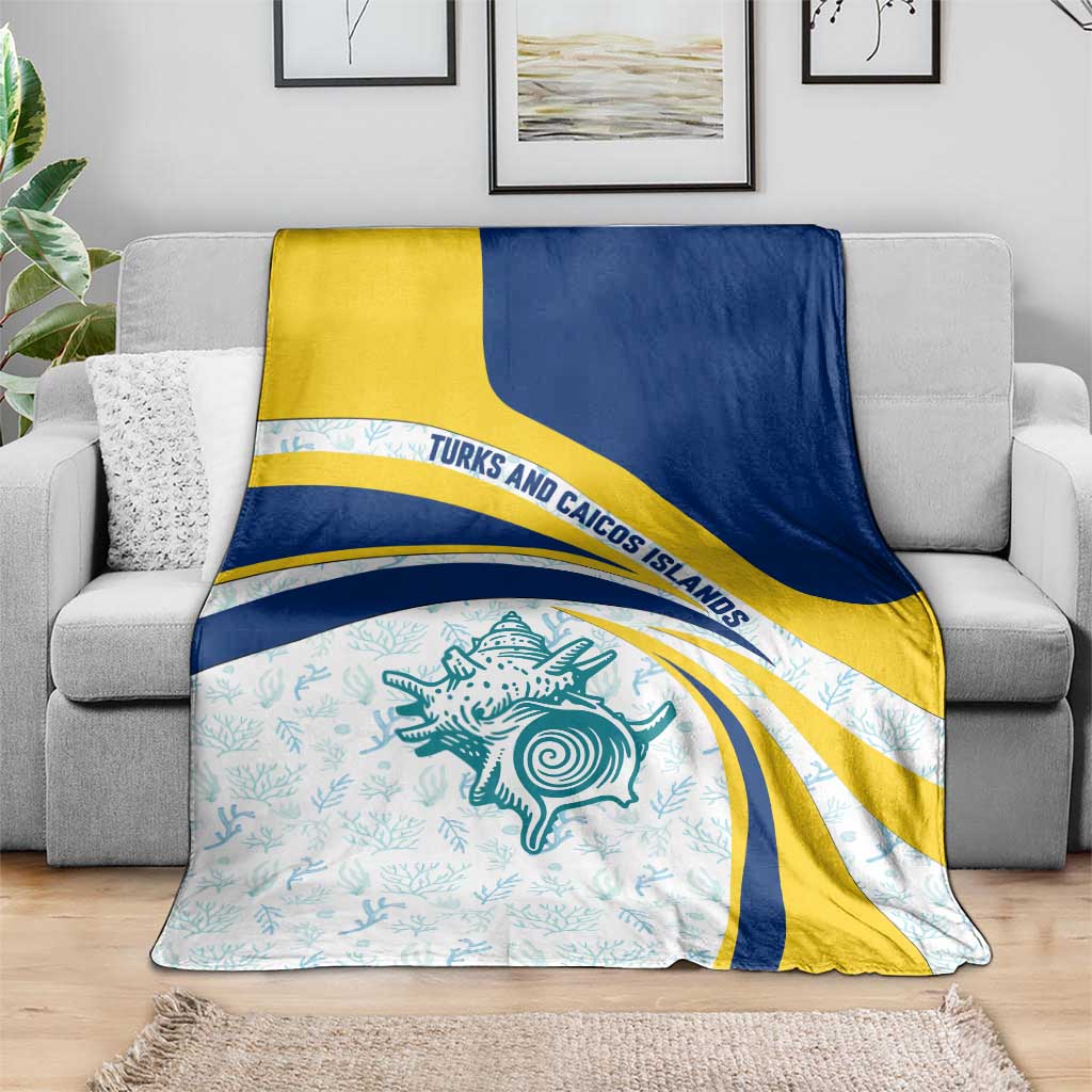 Turks and Caicos Islands Blanket with Sea Shell Graphic and Yellow Blue Wave Design - Wonder Print Shop