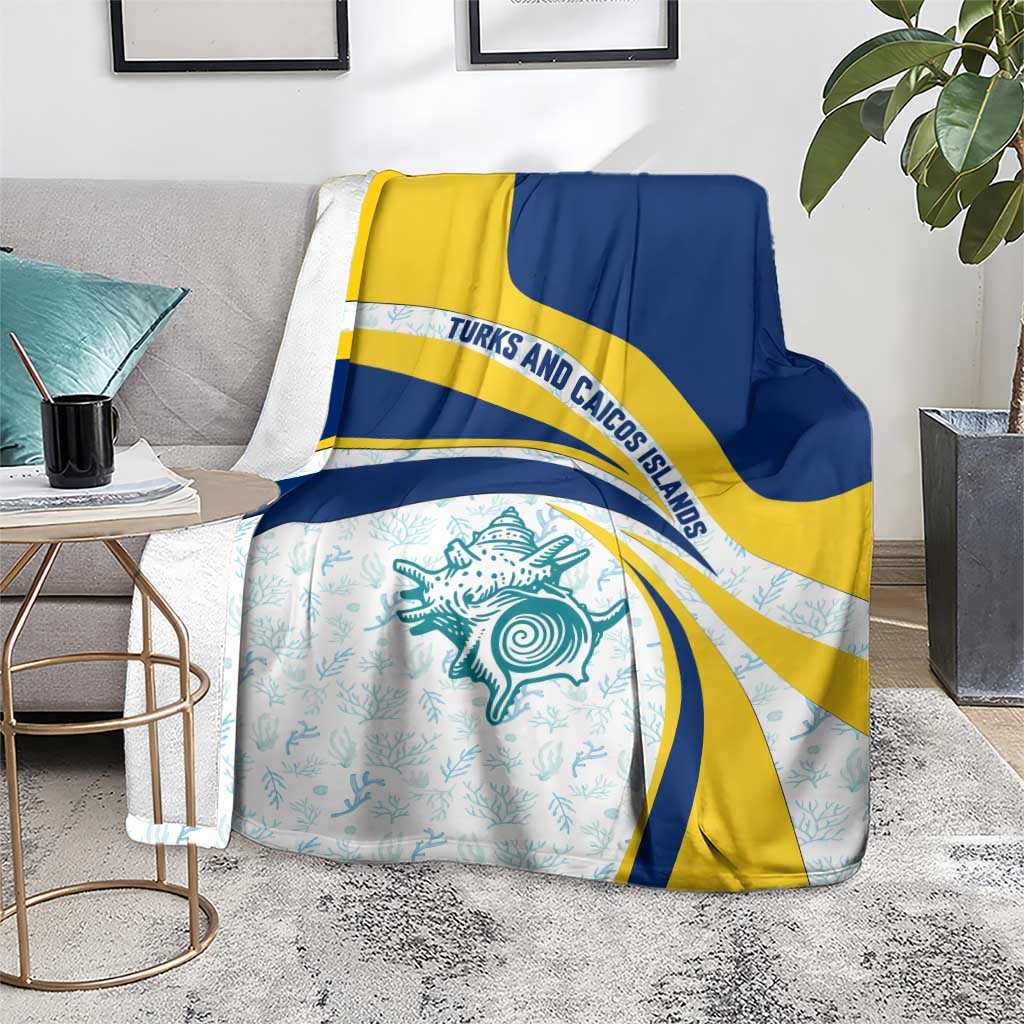 Turks and Caicos Islands Blanket with Sea Shell Graphic and Yellow Blue Wave Design - Wonder Print Shop