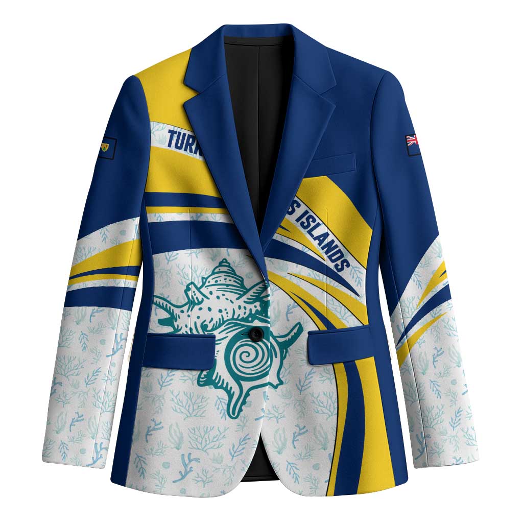 Turks and Caicos Islands Blazer with Sea Shell Graphic and Yellow Blue Wave Design - Wonder Print Shop