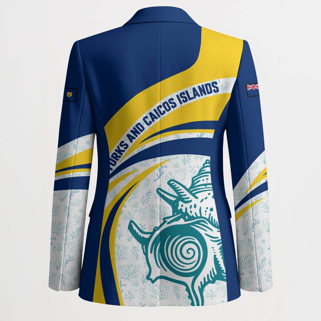 Turks and Caicos Islands Blazer with Sea Shell Graphic and Yellow Blue Wave Design - Wonder Print Shop