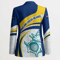 Turks and Caicos Islands Blazer with Sea Shell Graphic and Yellow Blue Wave Design - Wonder Print Shop