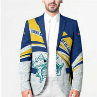 Turks and Caicos Islands Blazer with Sea Shell Graphic and Yellow Blue Wave Design - Wonder Print Shop