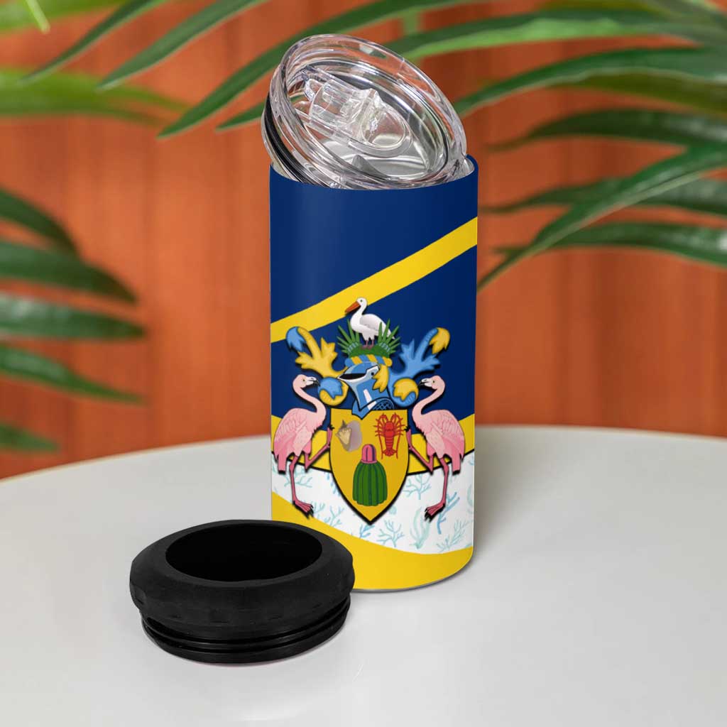 Turks and Caicos Islands 4 in 1 Can Cooler Tumbler with Sea Shell Graphic and Yellow Blue Wave Design - Wonder Print Shop