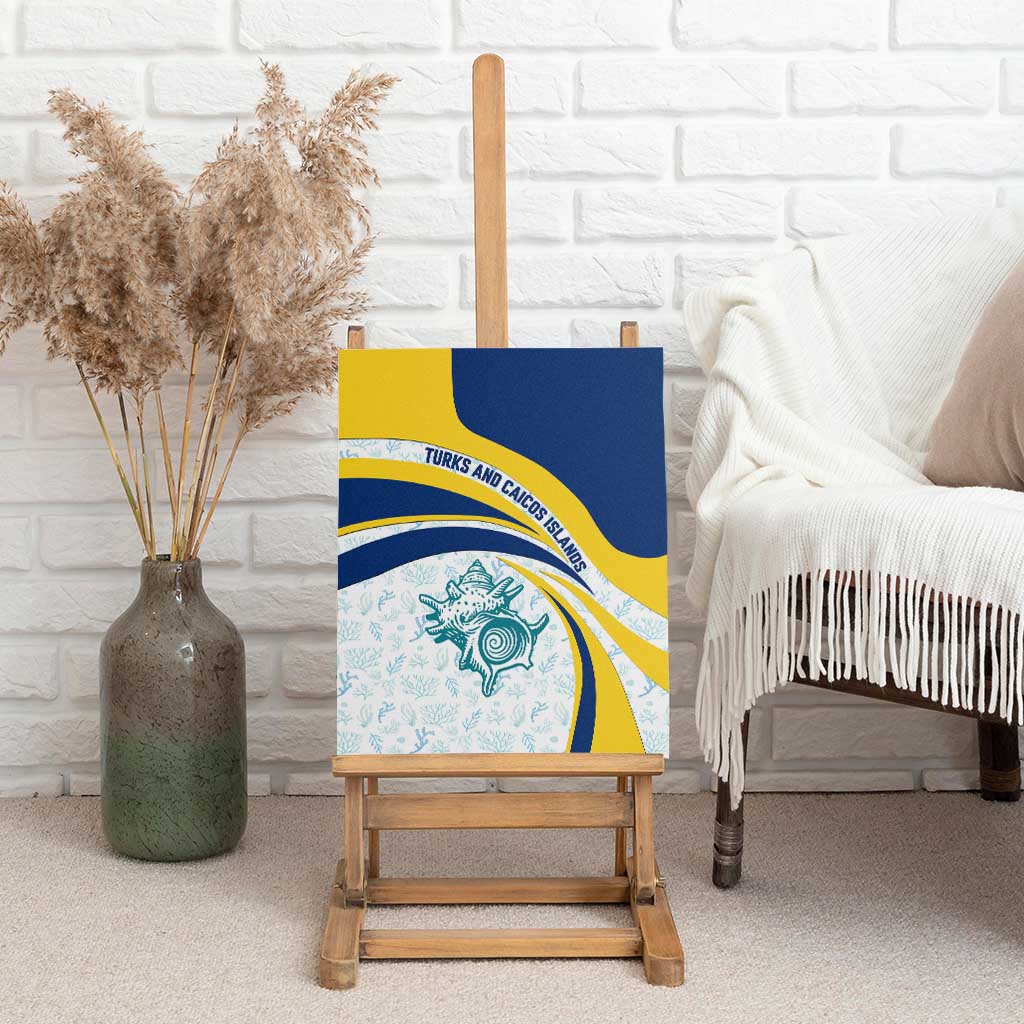 Turks and Caicos Islands Canvas Wall Art with Sea Shell Graphic and Yellow Blue Wave Design - Wonder Print Shop