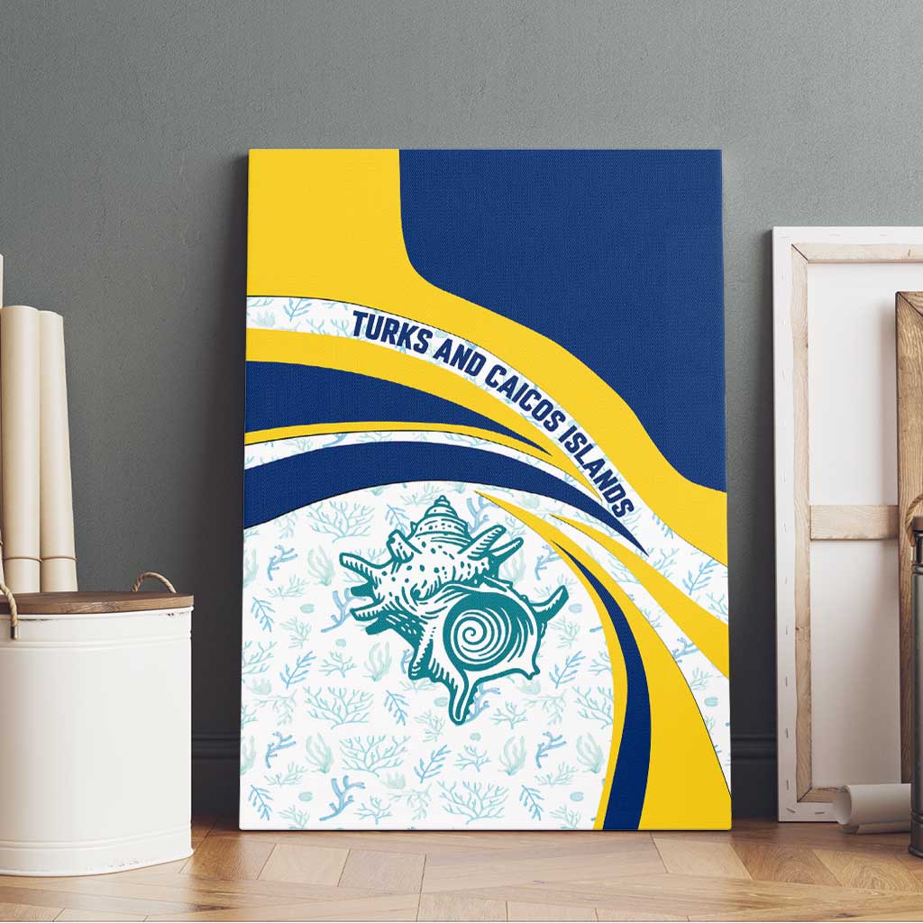 Turks and Caicos Islands Canvas Wall Art with Sea Shell Graphic and Yellow Blue Wave Design - Wonder Print Shop