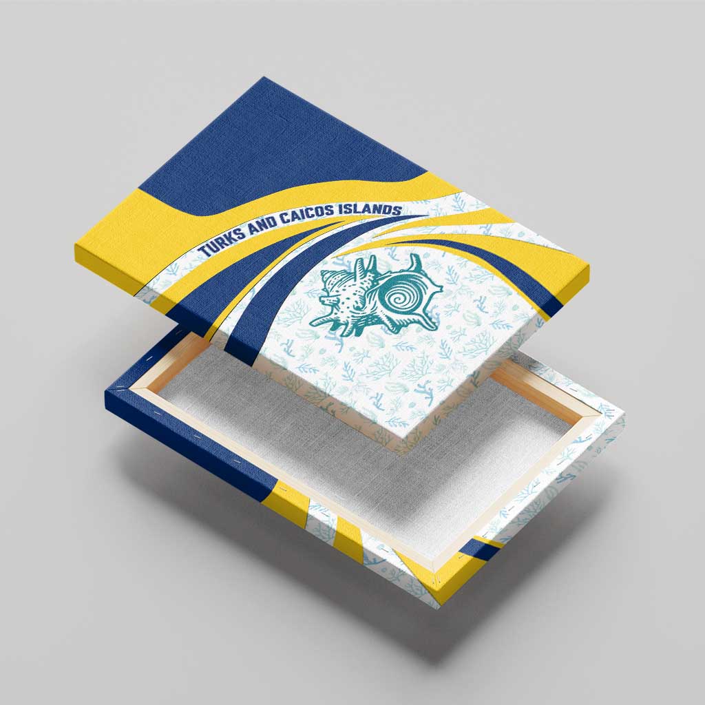Turks and Caicos Islands Canvas Wall Art with Sea Shell Graphic and Yellow Blue Wave Design - Wonder Print Shop