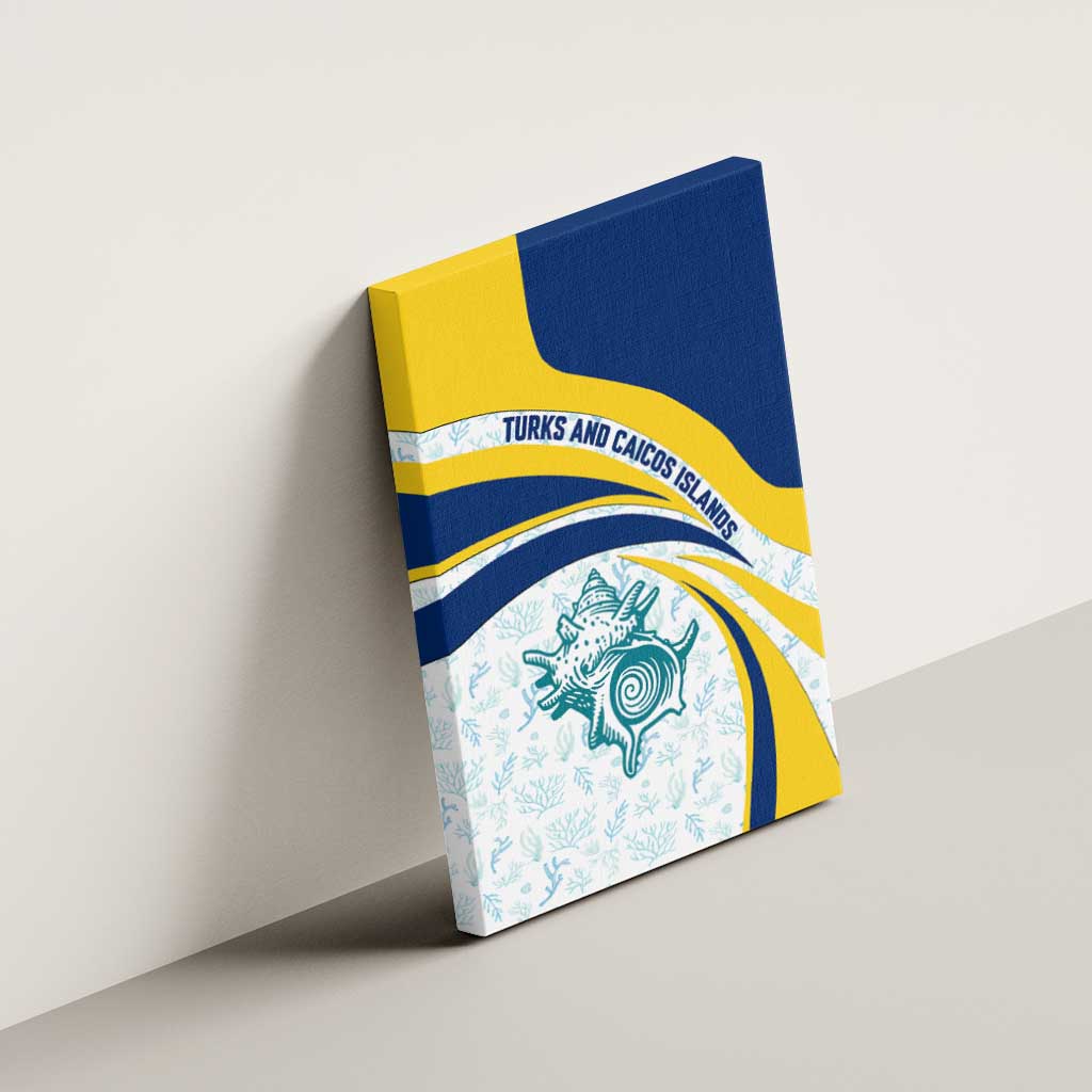 Turks and Caicos Islands Canvas Wall Art with Sea Shell Graphic and Yellow Blue Wave Design - Wonder Print Shop