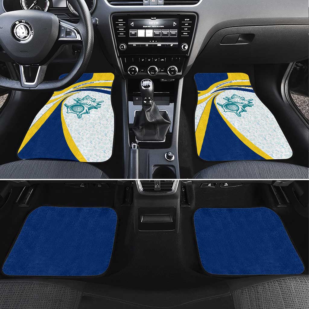 Turks and Caicos Islands Car Mats with Sea Shell Graphic and Yellow Blue Wave Design - Wonder Print Shop