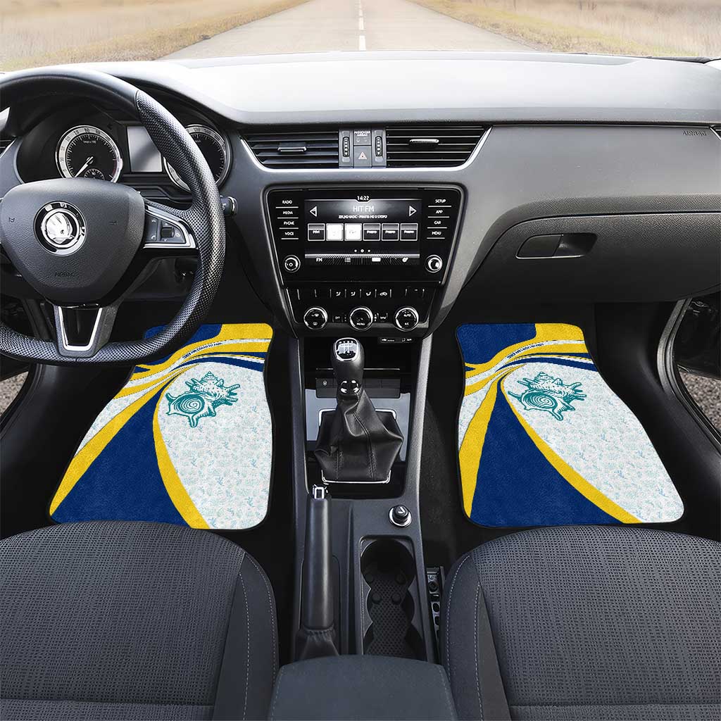 Turks and Caicos Islands Car Mats with Sea Shell Graphic and Yellow Blue Wave Design - Wonder Print Shop
