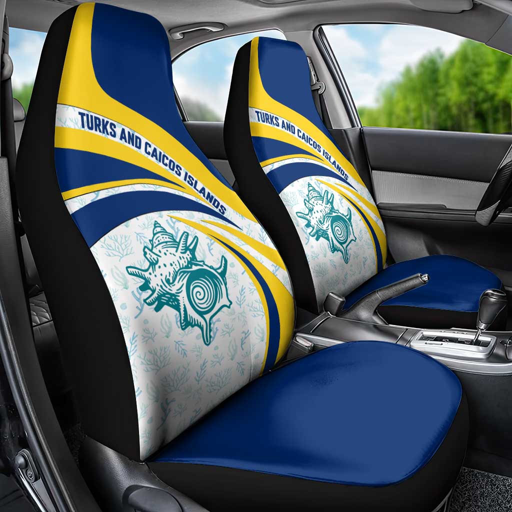 Turks and Caicos Islands Car Seat Cover with Sea Shell Graphic and Yellow Blue Wave Design - Wonder Print Shop
