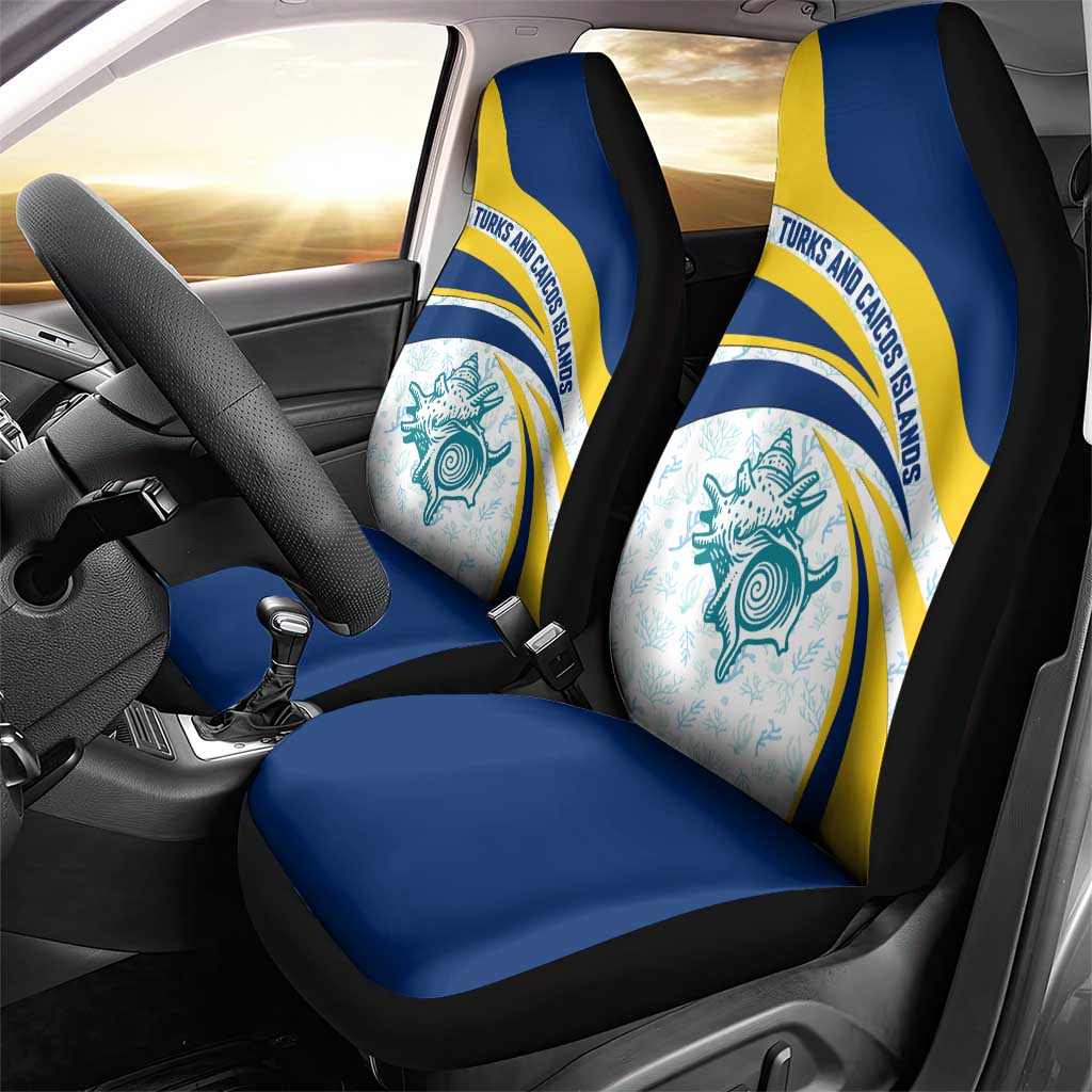 Turks and Caicos Islands Car Seat Cover with Sea Shell Graphic and Yellow Blue Wave Design - Wonder Print Shop