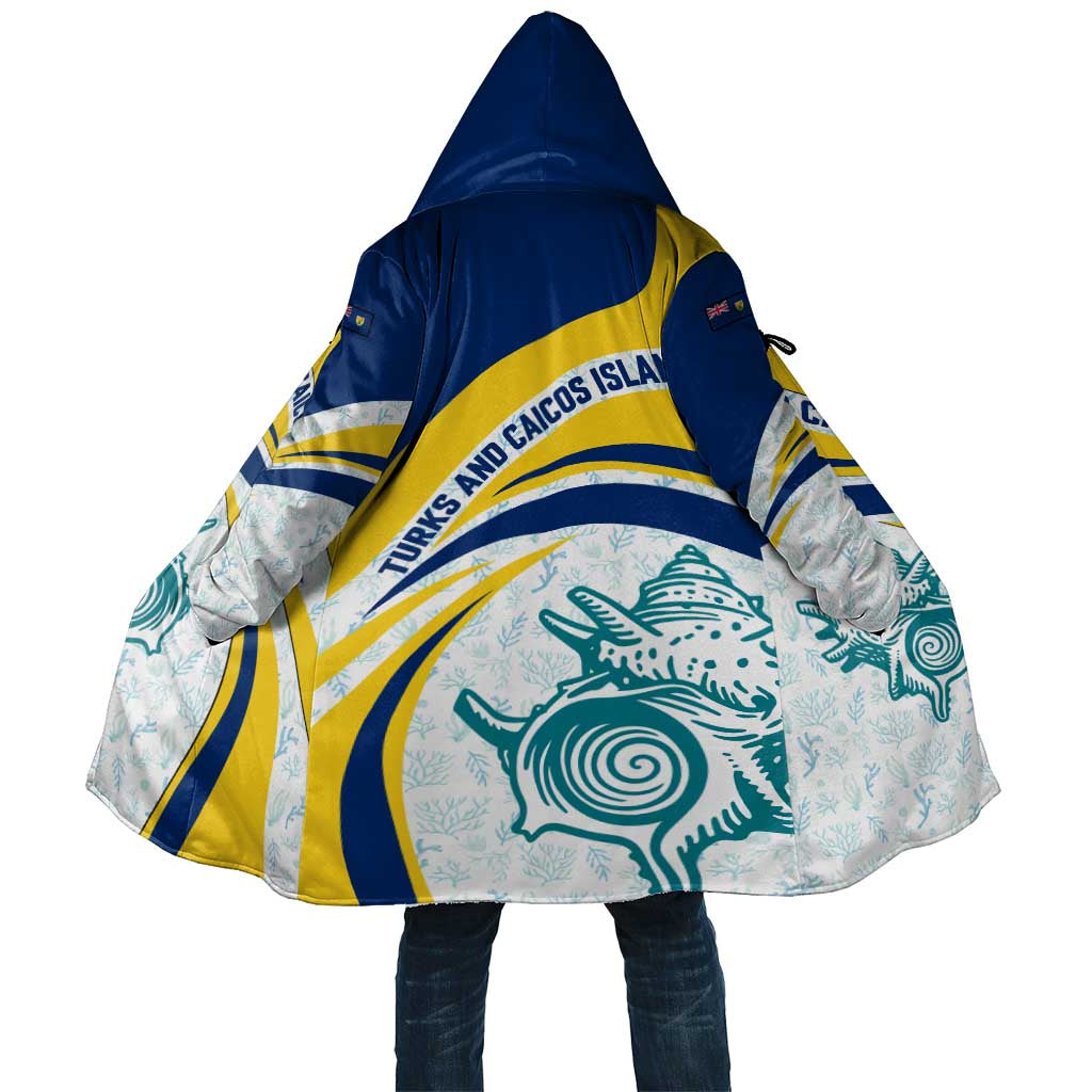 Turks and Caicos Islands Cloak with Sea Shell Graphic and Yellow Blue Wave Design - Wonder Print Shop