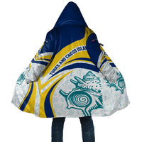 Turks and Caicos Islands Cloak with Sea Shell Graphic and Yellow Blue Wave Design - Wonder Print Shop