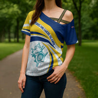 Turks and Caicos Islands Cross Shoulder Shirt with Sea Shell Graphic and Yellow Blue Wave Design - Wonder Print Shop