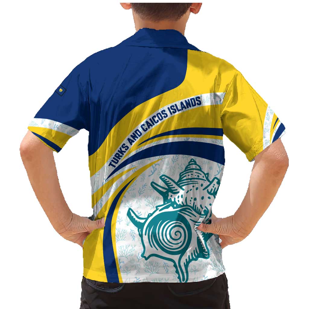 Turks and Caicos Islands Family Matching Mermaid Dress and Hawaiian Shirt with Sea Shell Graphic and Yellow Blue Wave Design - Wonder Print Shop