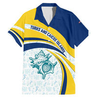 Turks and Caicos Islands Family Matching Mermaid Dress and Hawaiian Shirt with Sea Shell Graphic and Yellow Blue Wave Design - Wonder Print Shop