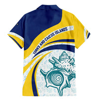 Turks and Caicos Islands Family Matching Mermaid Dress and Hawaiian Shirt with Sea Shell Graphic and Yellow Blue Wave Design - Wonder Print Shop