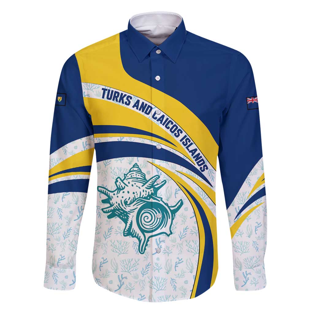 Turks and Caicos Islands Family Matching Puletasi and Hawaiian Shirt with Sea Shell Graphic and Yellow Blue Wave Design - Wonder Print Shop