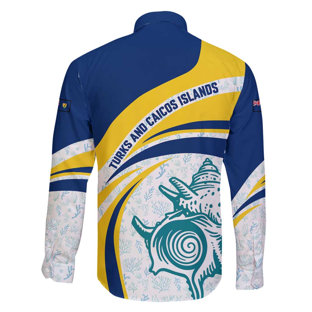 Turks and Caicos Islands Family Matching Puletasi and Hawaiian Shirt with Sea Shell Graphic and Yellow Blue Wave Design - Wonder Print Shop