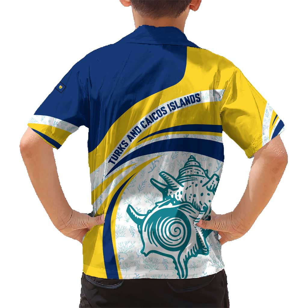 Turks and Caicos Islands Family Matching Short Sleeve Bodycon Dress and Hawaiian Shirt with Sea Shell Graphic and Yellow Blue Wave Design - Wonder Print Shop