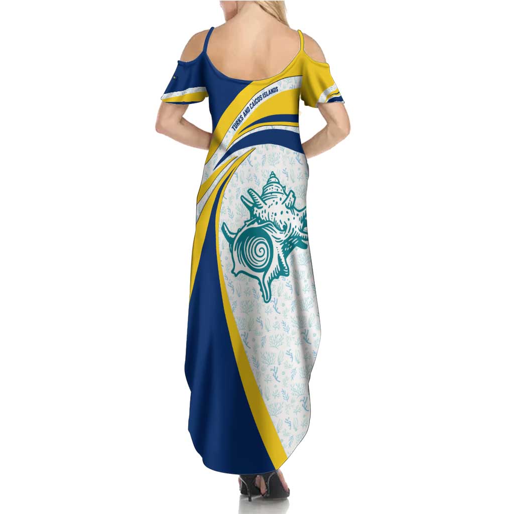 Turks and Caicos Islands Family Matching Summer Maxi Dress and Hawaiian Shirt with Sea Shell Graphic and Yellow Blue Wave Design - Wonder Print Shop