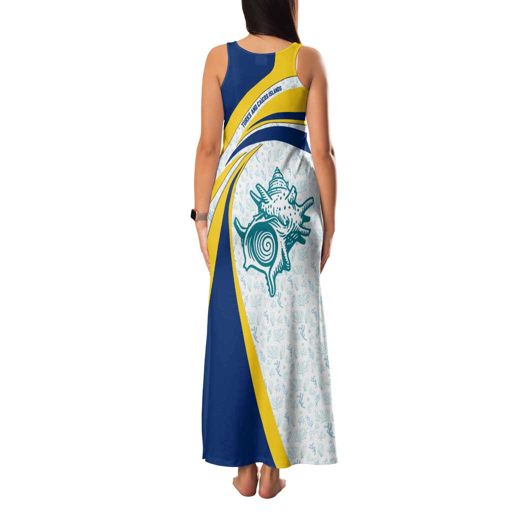 Turks and Caicos Islands Family Matching Tank Maxi Dress and Hawaiian Shirt with Sea Shell Graphic and Yellow Blue Wave Design - Wonder Print Shop