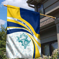 Turks and Caicos Islands Garden Flag with Sea Shell Graphic and Yellow Blue Wave Design - Wonder Print Shop
