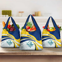 Turks and Caicos Islands Grocery Bag with Sea Shell Graphic and Yellow Blue Wave Design - Wonder Print Shop
