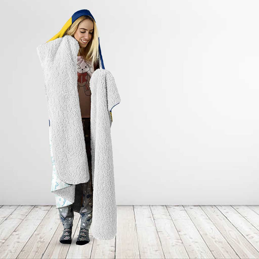 Turks and Caicos Islands Hooded Blanket with Sea Shell Graphic and Yellow Blue Wave Design - Wonder Print Shop