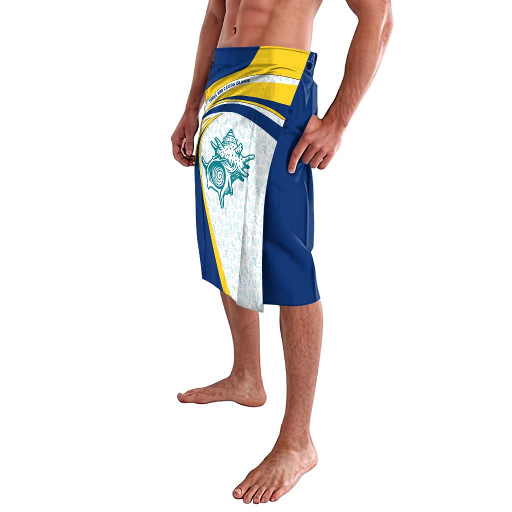 Turks and Caicos Islands Lavalava with Sea Shell Graphic and Yellow Blue Wave Design - Wonder Print Shop