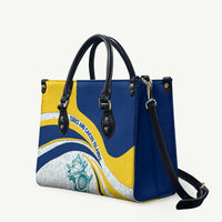 Turks and Caicos Islands Leather Bag with Sea Shell Graphic and Yellow Blue Wave Design - Wonder Print Shop