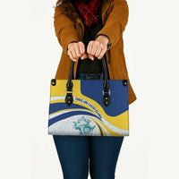Turks and Caicos Islands Leather Bag with Sea Shell Graphic and Yellow Blue Wave Design - Wonder Print Shop