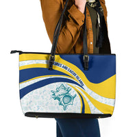 Turks and Caicos Islands Leather Tote Bag with Sea Shell Graphic and Yellow Blue Wave Design - Wonder Print Shop