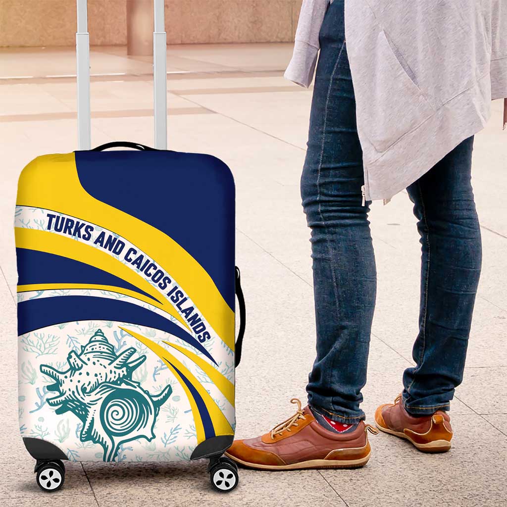 Turks and Caicos Islands Luggage Cover with Sea Shell Graphic and Yellow Blue Wave Design - Wonder Print Shop
