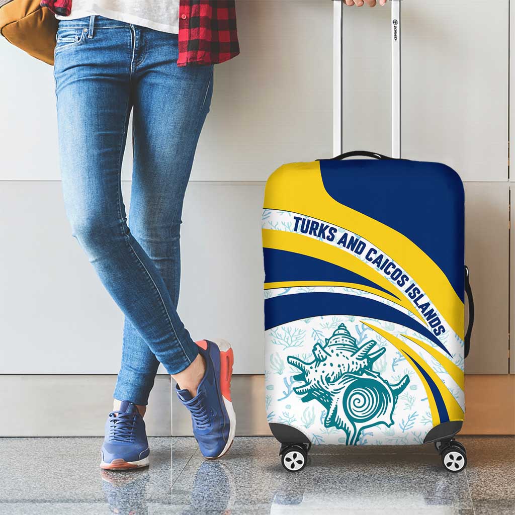 Turks and Caicos Islands Luggage Cover with Sea Shell Graphic and Yellow Blue Wave Design - Wonder Print Shop