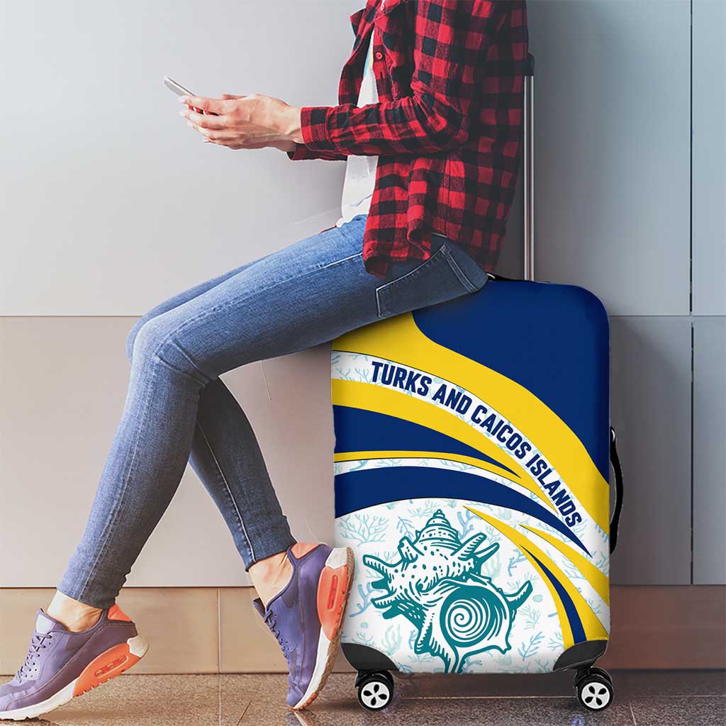Turks and Caicos Islands Luggage Cover with Sea Shell Graphic and Yellow Blue Wave Design - Wonder Print Shop