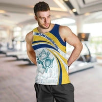 Turks and Caicos Islands Men Tank Top with Sea Shell Graphic and Yellow Blue Wave Design - Wonder Print Shop